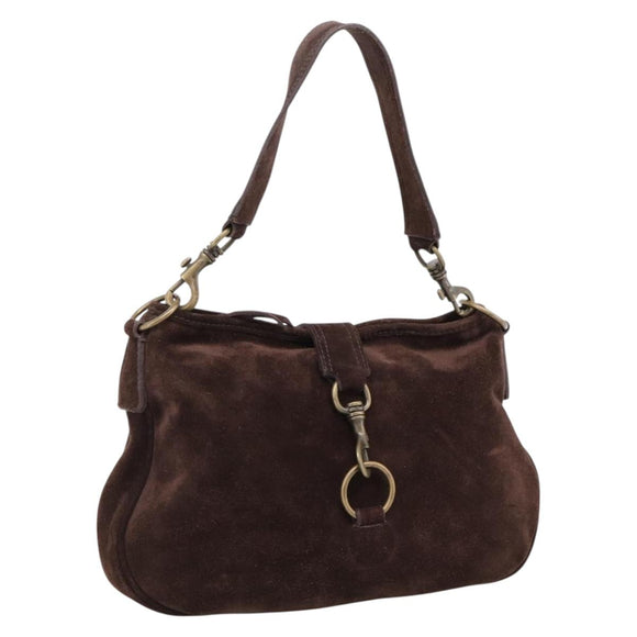 Miu Miu Shoulder Bag Suede Brown Gold Tone Auth am12303V