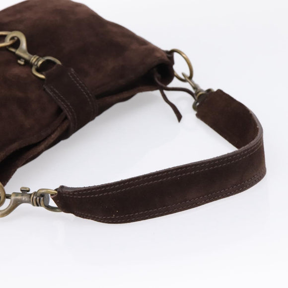 Miu Miu Shoulder Bag Suede Brown Gold Tone Auth am12303V