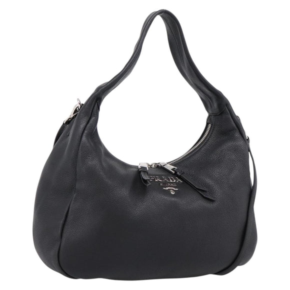 PRADA Shoulder Bag Leather 2way Black Silver 1BC133 Auth am12304SAM