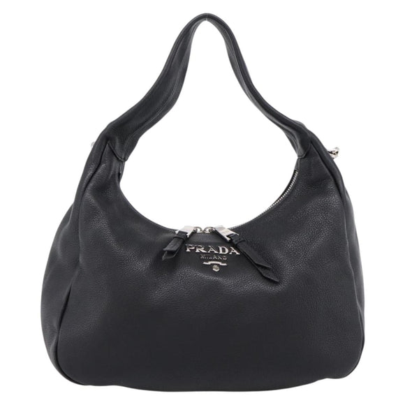 PRADA Shoulder Bag Leather 2way Black Silver 1BC133 Auth am12304SAM