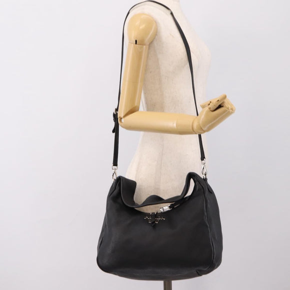 PRADA Shoulder Bag Leather 2way Black Silver 1BC133 Auth am12304SAM