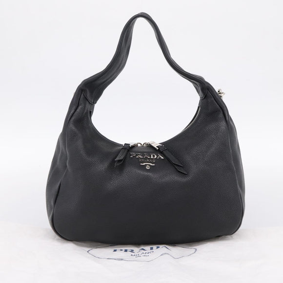 PRADA Shoulder Bag Leather 2way Black Silver 1BC133 Auth am12304SAM