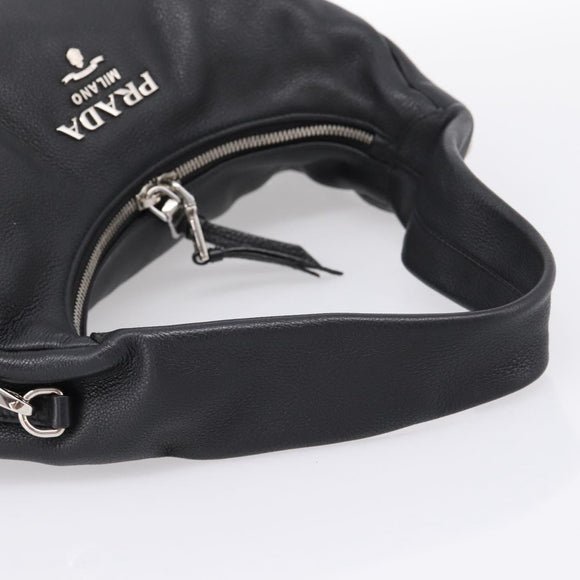 PRADA Shoulder Bag Leather 2way Black Silver 1BC133 Auth am12304SAM