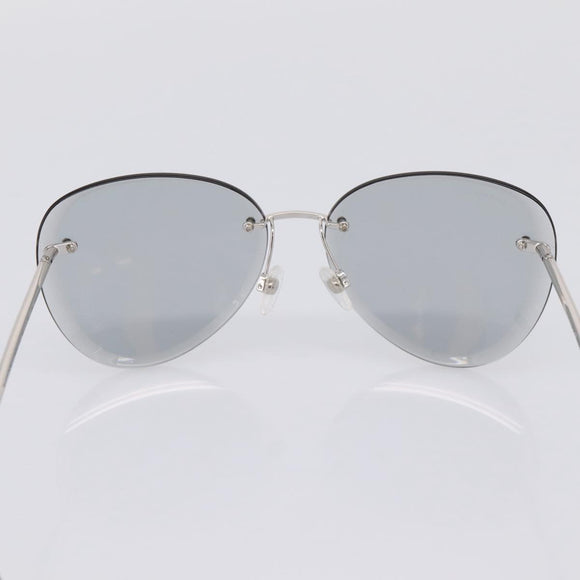 CHANEL Rimless Sunglasses Metal Gray Silver CC Auth am12308M