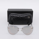 CHANEL Rimless Sunglasses Metal Gray Silver CC Auth am12308M-12
