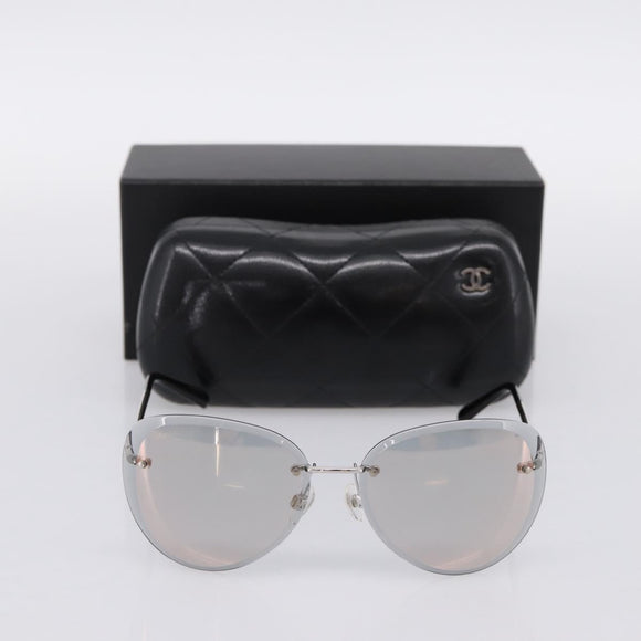 CHANEL Rimless Sunglasses Metal Gray Silver CC Auth am12308M