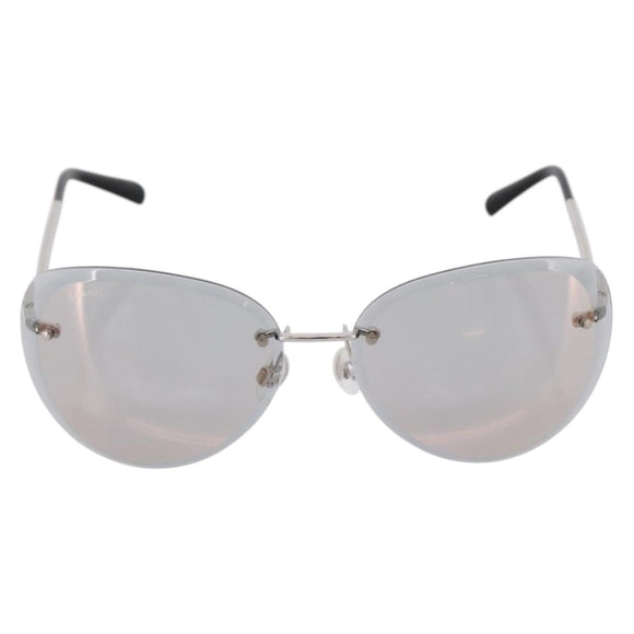 CHANEL Rimless Sunglasses Metal Gray Silver CC Auth am12308M