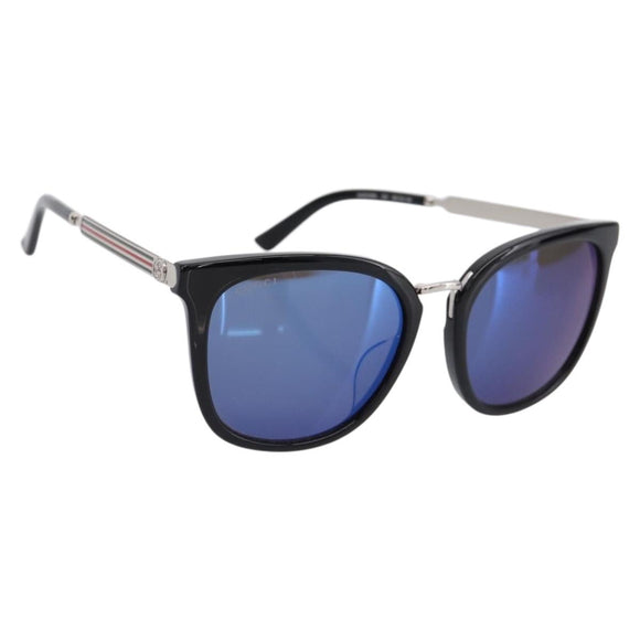 GUCCI Interlocking G Web Sherry Line Sunglasses Metal Black Silver Auth am12309M