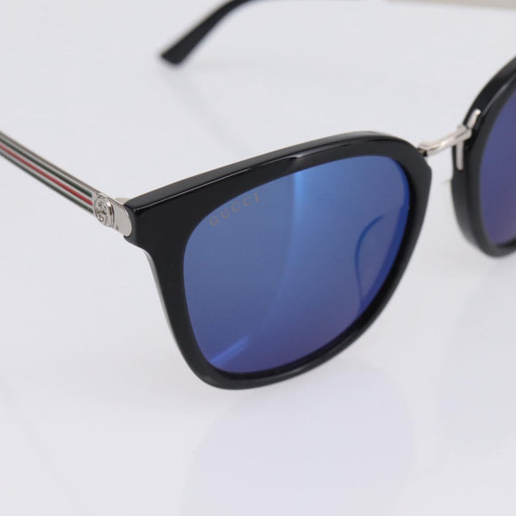 GUCCI Interlocking G Web Sherry Line Sunglasses Metal Black Silver Auth am12309M