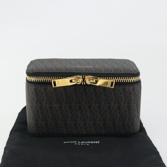 SAINT LAURENT Jewelry Case Accessory Case Canvas Brown Gold 344043 Auth am12314M