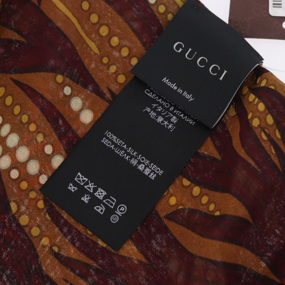 GUCCI Fringe Stole Silk Bordeaux White 380697 Auth am12325V