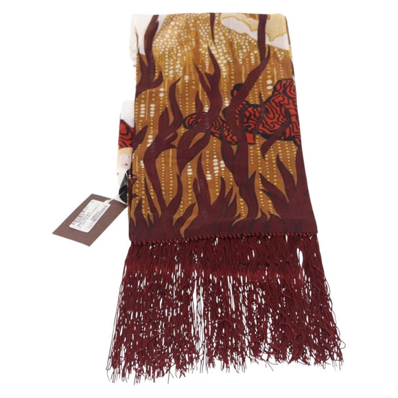 GUCCI Fringe Stole Silk Bordeaux White 380697 Auth am12325V