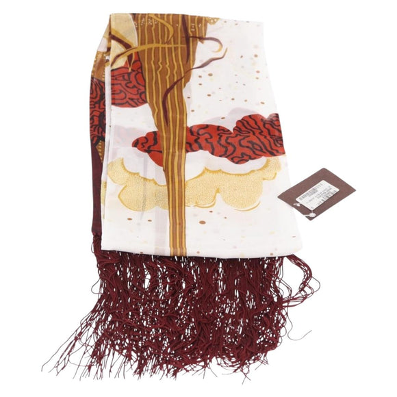 GUCCI Fringe Stole Silk Bordeaux White 380697 Auth am12325V
