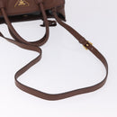 PRADA Hand Bag Taurillon Leather 2way Brown Gold Auth am12327V-8