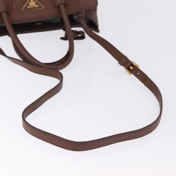 PRADA Hand Bag Taurillon Leather 2way Brown Gold Auth am12327V