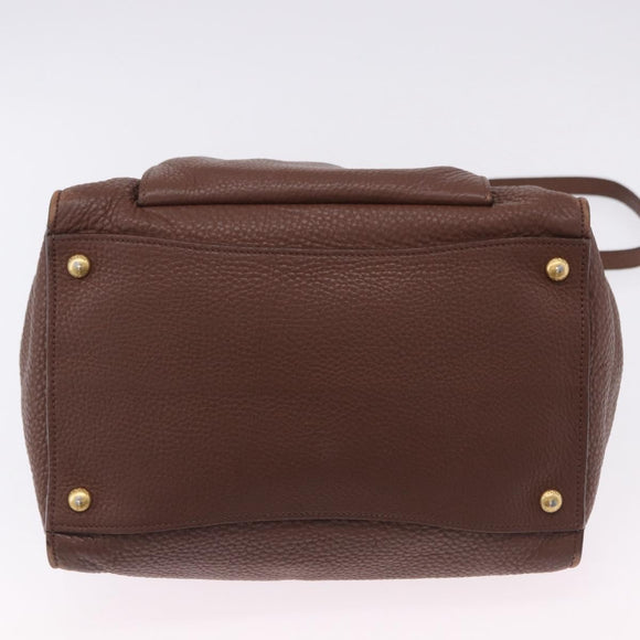 PRADA Hand Bag Taurillon Leather 2way Brown Gold Auth am12327V