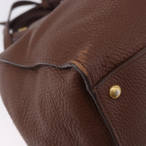 PRADA Hand Bag Taurillon Leather 2way Brown Gold Auth am12327V