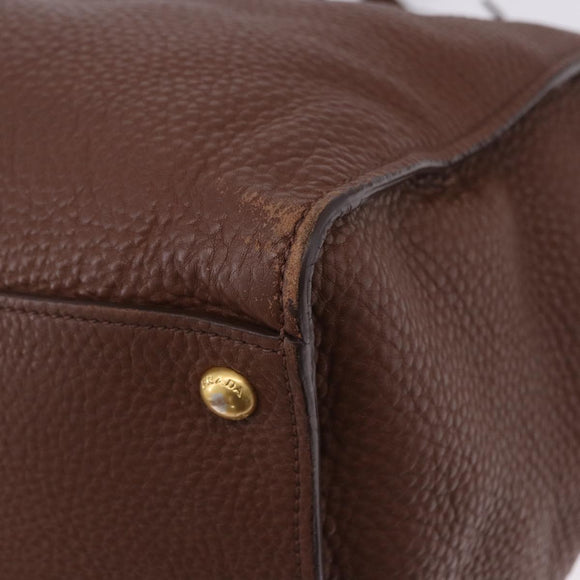 PRADA Hand Bag Taurillon Leather 2way Brown Gold Auth am12327V