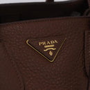PRADA Hand Bag Taurillon Leather 2way Brown Gold Auth am12327V-21