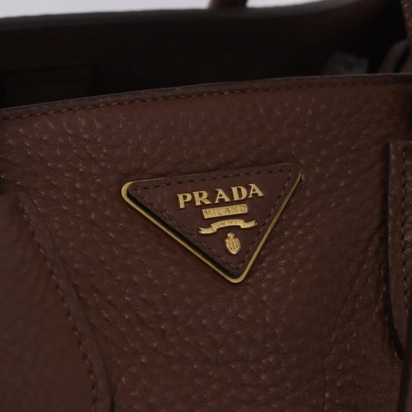PRADA Hand Bag Taurillon Leather 2way Brown Gold Auth am12327V