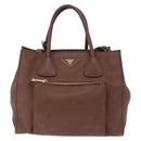 PRADA Hand Bag Taurillon Leather 2way Brown Gold Auth am12327V-13