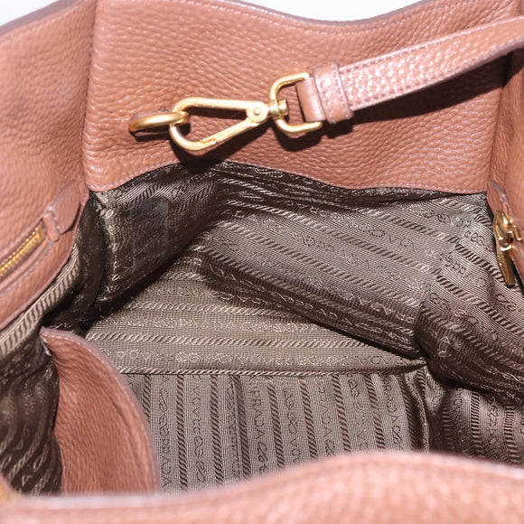 PRADA Hand Bag Taurillon Leather 2way Brown Gold Auth am12327V