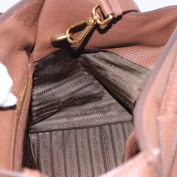 PRADA Hand Bag Taurillon Leather 2way Brown Gold Auth am12327V