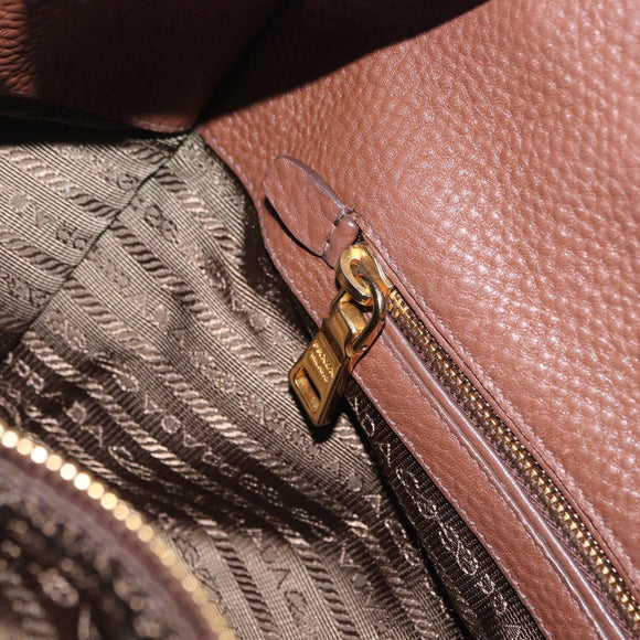 PRADA Hand Bag Taurillon Leather 2way Brown Gold Auth am12327V