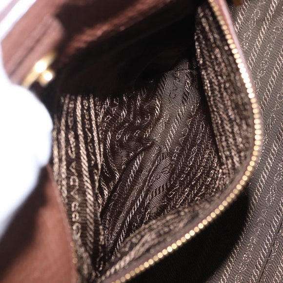 PRADA Hand Bag Taurillon Leather 2way Brown Gold Auth am12327V