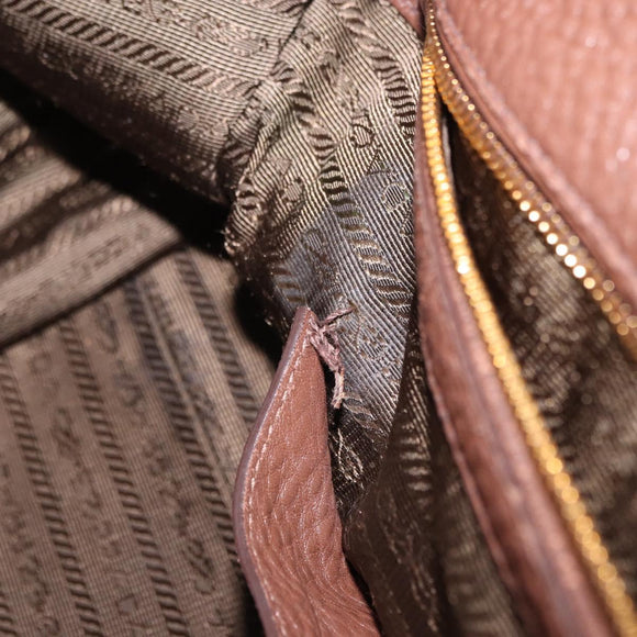 PRADA Hand Bag Taurillon Leather 2way Brown Gold Auth am12327V