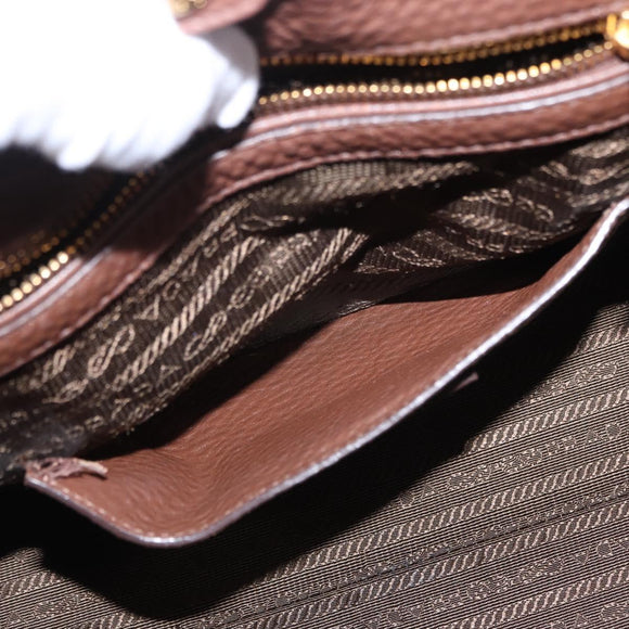 PRADA Hand Bag Taurillon Leather 2way Brown Gold Auth am12327V