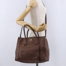PRADA Hand Bag Taurillon Leather 2way Brown Gold Auth am12327V-33