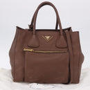 PRADA Hand Bag Taurillon Leather 2way Brown Gold Auth am12327V-12