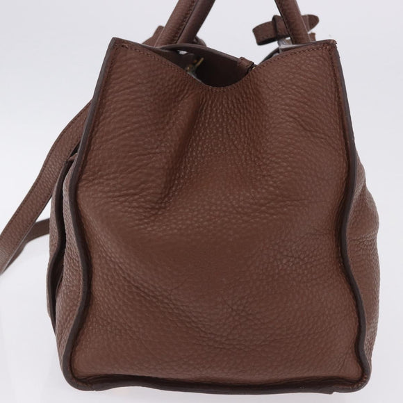 PRADA Hand Bag Taurillon Leather 2way Brown Gold Auth am12327V