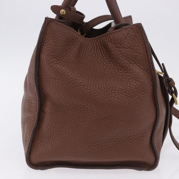 PRADA Hand Bag Taurillon Leather 2way Brown Gold Auth am12327V
