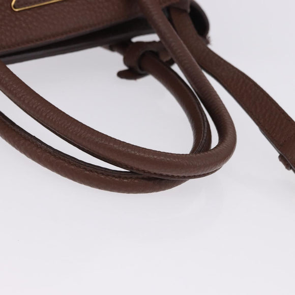 PRADA Hand Bag Taurillon Leather 2way Brown Gold Auth am12327V