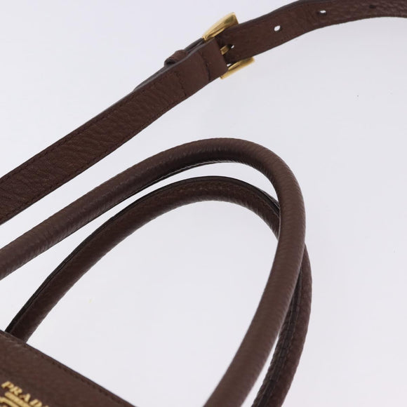 PRADA Hand Bag Taurillon Leather 2way Brown Gold Auth am12327V