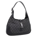 GUCCI GG Canvas Jackie Shoulder Bag Black Silver 00963 Auth am12328V-1