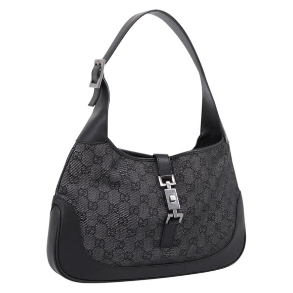 GUCCI GG Canvas Jackie Shoulder Bag Black Silver 00963 Auth am12328V