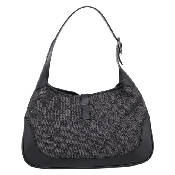 GUCCI GG Canvas Jackie Shoulder Bag Black Silver 00963 Auth am12328V