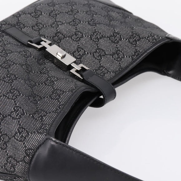 GUCCI GG Canvas Jackie Shoulder Bag Black Silver 00963 Auth am12328V