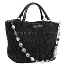 Miu Miu Matelasse Hand Bag Leather 2way Silver Black Auth am12329V-1