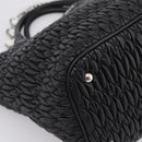 Miu Miu Matelasse Hand Bag Leather 2way Silver Black Auth am12329V-16