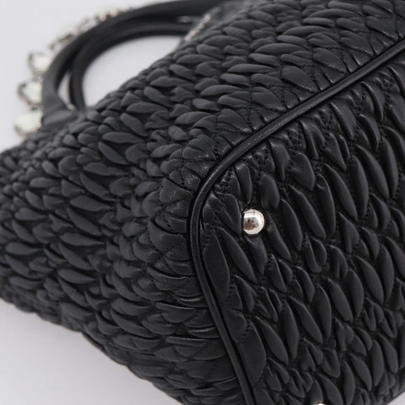 Miu Miu Matelasse Hand Bag Leather 2way Silver Black Auth am12329V