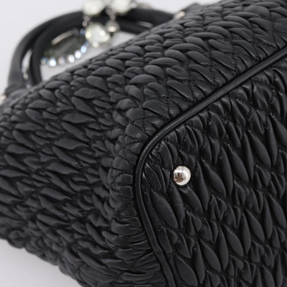 Miu Miu Matelasse Hand Bag Leather 2way Silver Black Auth am12329V