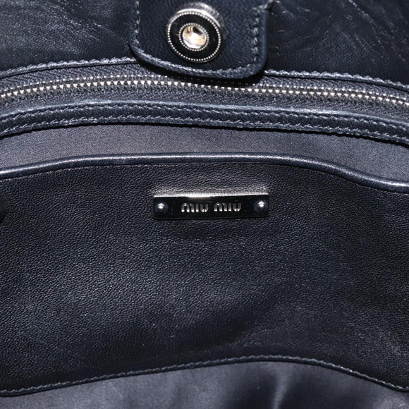 Miu Miu Matelasse Hand Bag Leather 2way Silver Black Auth am12329V