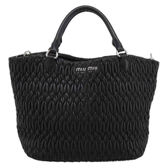 Miu Miu Matelasse Hand Bag Leather 2way Silver Black Auth am12329V