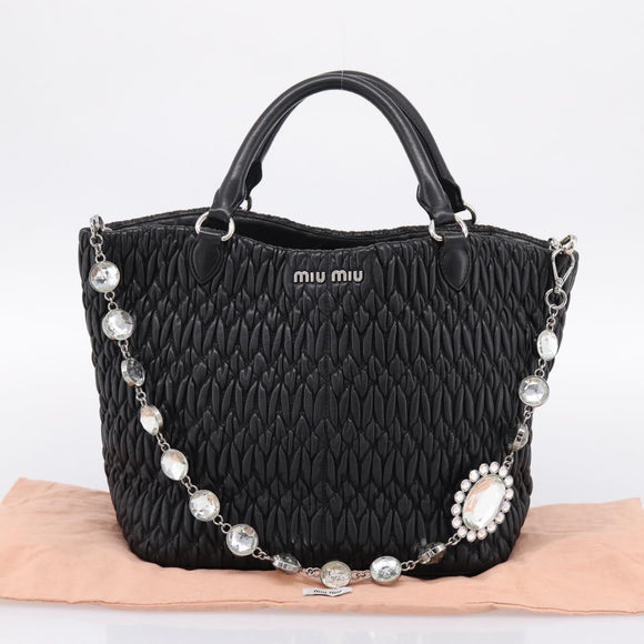 Miu Miu Matelasse Hand Bag Leather 2way Silver Black Auth am12329V