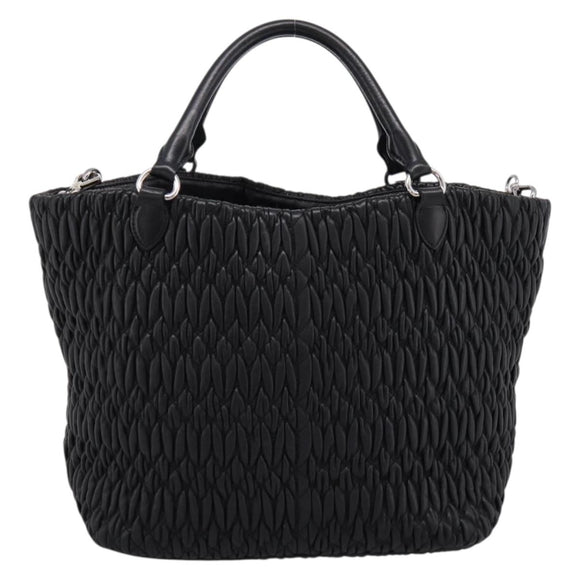 Miu Miu Matelasse Hand Bag Leather 2way Silver Black Auth am12329V