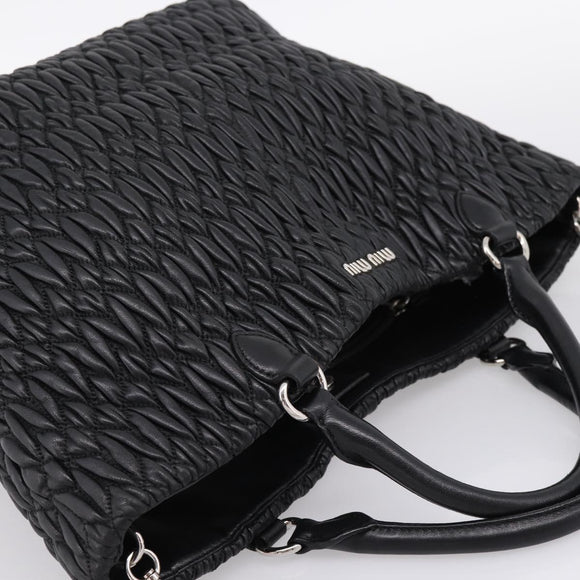 Miu Miu Matelasse Hand Bag Leather 2way Silver Black Auth am12329V